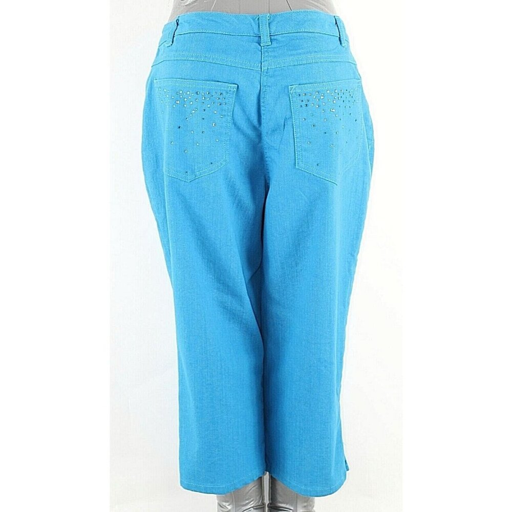 Ruby Rd Sz 6 x 18 Blue Rhinestone Pockets Cotton Blend Crop Jean Pant - Picture 3 of 5